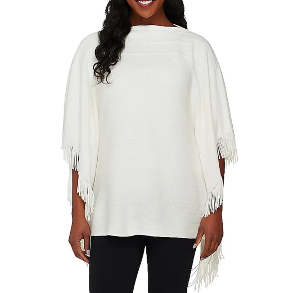 Layers by Lizden Marvelush Cable Knit Fringed Poncho Missy  16128